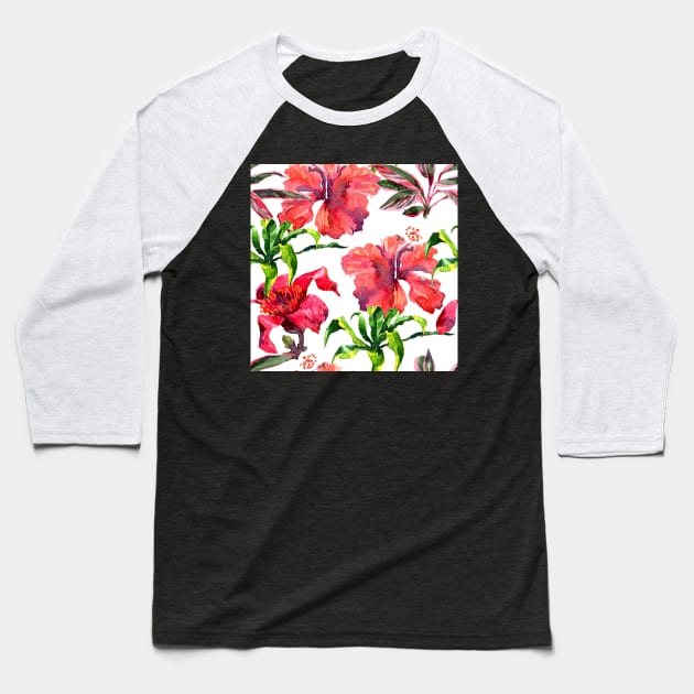 Watercolor tropical leaves and plant Baseball T-Shirt by Olga Berlet